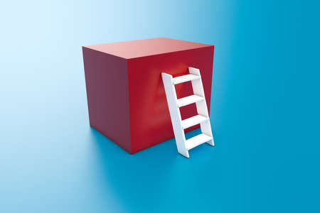 3d rendering, concept of ladder or stairway to box, isolated on blue background.の写真素材