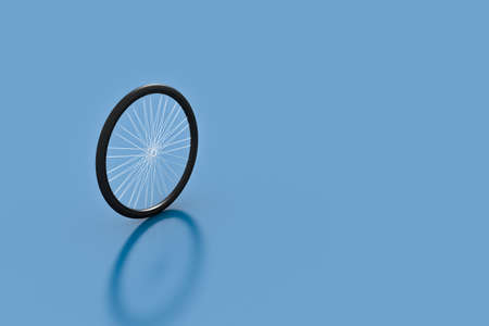 3d rendering of bike wheels and tires of mountain bicycle, isolated on blue background.の写真素材