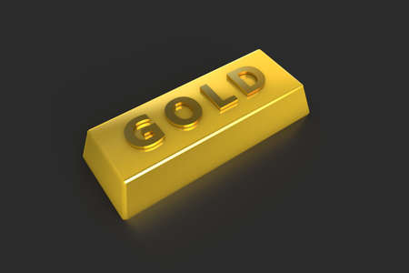 3d rendering, one piece, single gold bar, isolated on dark background.の写真素材