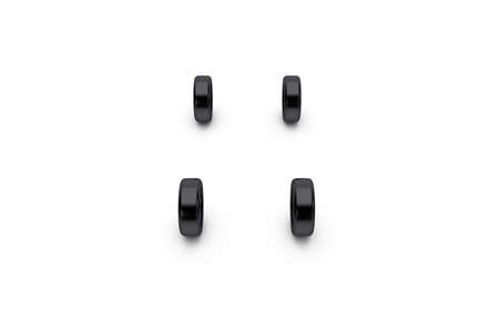 3d rendering, front view of single black car tire, wheel, isolated on white background.の写真素材