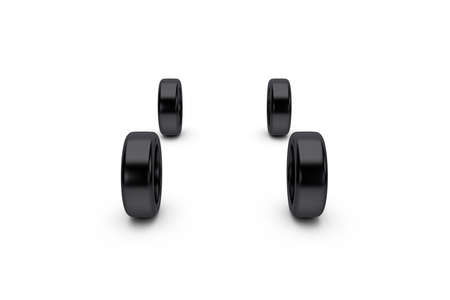 3d rendering, front view of single black car tire, wheel, isolated on white background.の写真素材