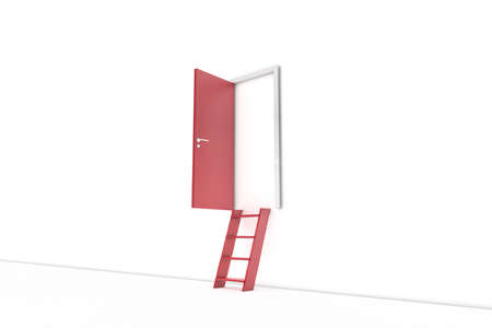 3d rendering, concept of ladder or stairway reach to door, isolated on white background.の写真素材