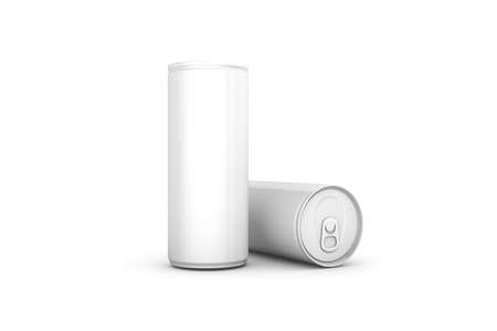 3d rendering of realistic white aliminium blank metallic soda can mock up for your beverage packaging template design, isolated on white background.の写真素材