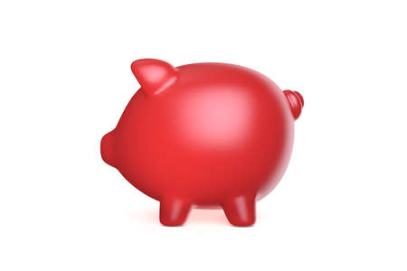 3d rendering, side view of red piggy bank on banking or finance concept, isolated on white background.の写真素材