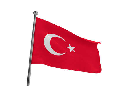 3d rendering of realistic waving Turkey or Turkish flag, isolated on white background.の写真素材