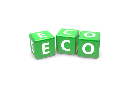 3d rendering, crossword with letters of Eco text words ecology concept on green boxes, isolated on white background.の写真素材