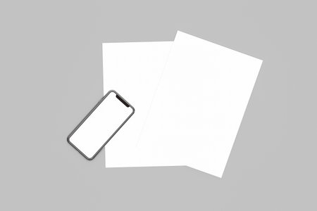 3d rendering, mock up image of new generation full screen smart phone with blank screen template on...