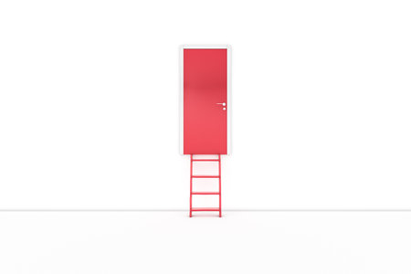 3d rendering, concept of ladder or stairway reach to door, isolated on white background.