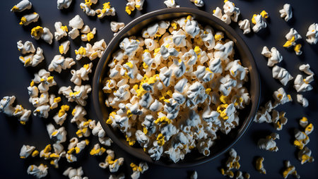 Popcorn in a bowl on a black background. cinema concept.の素材