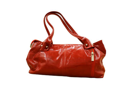 Red Women's handbag. Close-up, isolated on a white background.の写真素材