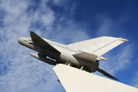 A monument to the fighter jets against the background of the sky.の写真素材