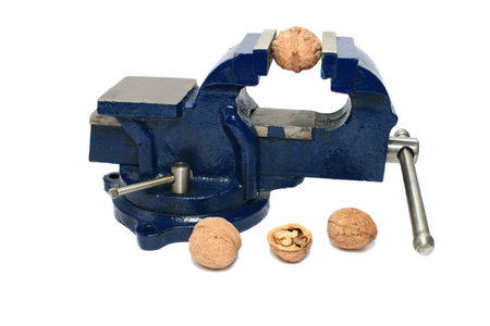 Locksmith vise. Close-up. Isolated on a white background.