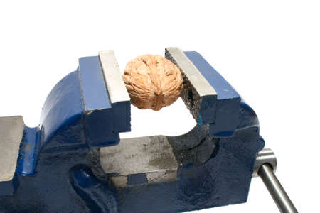 Locksmith vise. Close-up. Isolated on a white background.の写真素材