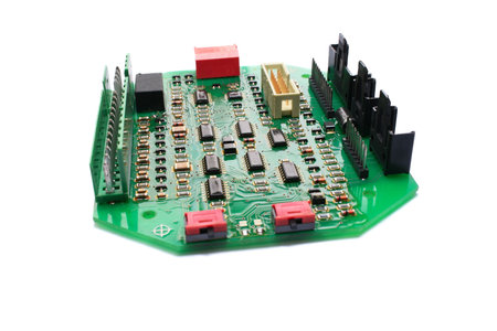 Electronic circuit boards. Close-up. Isolated on a white background.