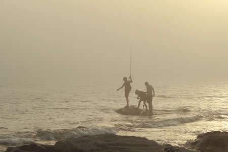 The boys were out fishing. Caspian Sea.の写真素材