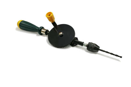 Hand drill. A close-up isolated on white background.の写真素材