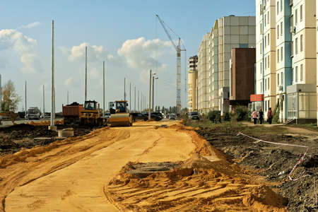 Laying of roads in the new district of the city of Lipetsk.の写真素材