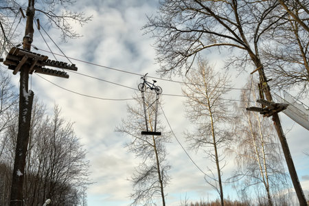 Towable ropes course in the forest in the trees 