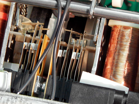 Electromagnetic relays and contacts. Close-up.