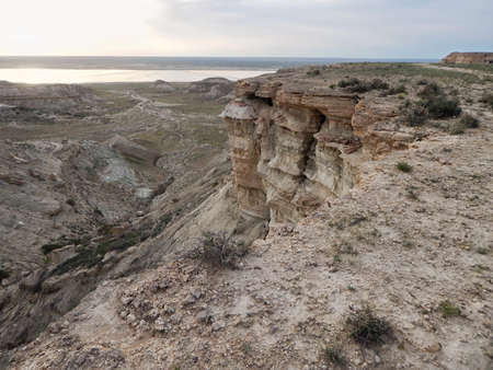 Steppe rocks. Cavity. Arid landscape. Kazakhstan. Mangistau region.の写真素材