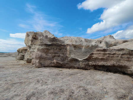 Rocky shore of the Caspian Sea. Lower point shooting. Close-up.の写真素材