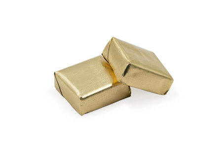 Snack chocolate candy with white stuffing. Isolated on white background.の写真素材