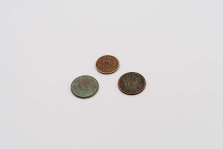 Old coin f tenge covered with brown patina. Kazakhstan.の写真素材