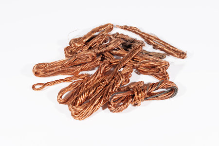 Stranded Copper Wire. Close-up. Isolated on white background.