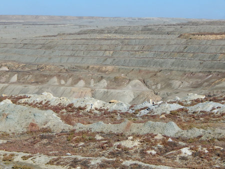 Uranium pit. Abandoned uranium quarry. Mangistau region. Kazakhstan.