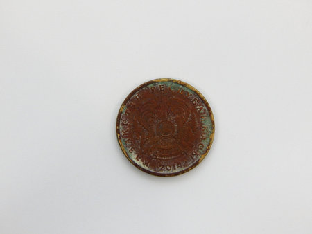 Old coin ten tenge. Kazakhstan. Close-up. on a white background.