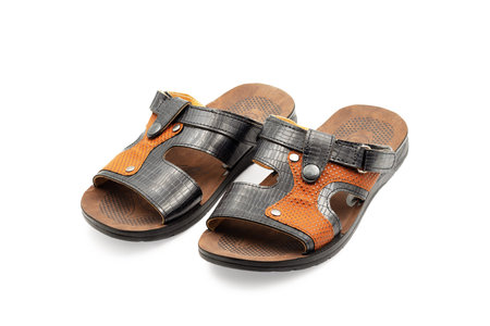 Men's sandals. Close-up. Isolated on white background.の写真素材
