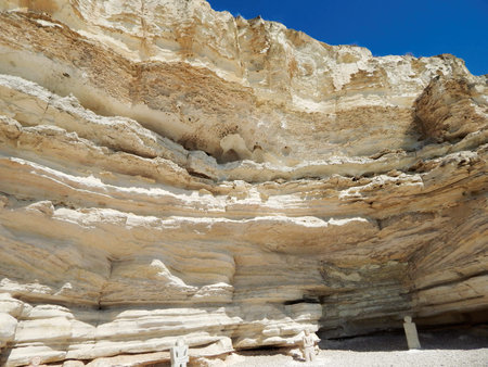Chalk rock strata. Cape Cretaceous Aktau. City by the sea. Mangistau. Aktau. Kazakhstan.