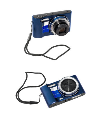 Digital compact camera isolated on white background.