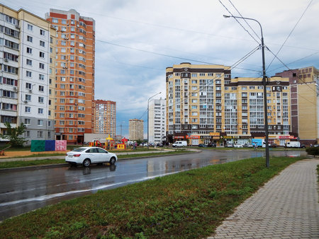 Multi-story houses. City in Russia Lipetsk. 18 June 2019 year.のeditorial素材