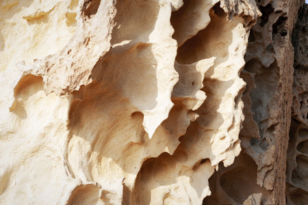 Surface sandy rock. Rocky shore of the Caspian Sea.