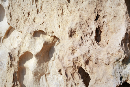 Surface sandy rock. Rocky shore of the Caspian Sea.