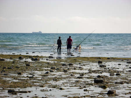 Fishermen on the shore of the Caspian Sea. Kazakhstan. 16 September 2019 year. Mangistau region.のeditorial素材