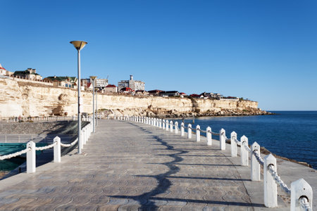 Evening walk along the promenade. Kazakhstan city of Aktau. 17 October 2019 year.の写真素材
