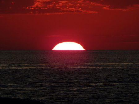 Sunset over the Caspian Sea. 06 September 2019 year. Mangistau region.