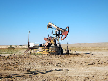 Old oil rocking chair. Oil field in the Mangistau region. Kazakhstan. 17 August. 2019 year.