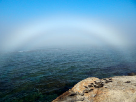 Rainbow over water. Caspian Sea. Kazakhstan. Mangistau region. 31 July 2020 year.の写真素材