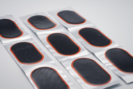 Puncture patches for bike. Close-up. On white background.の写真素材