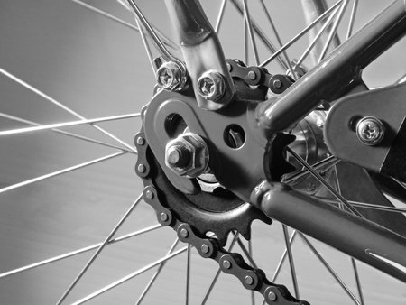 Bicycle rear hub. close-up. On white background.