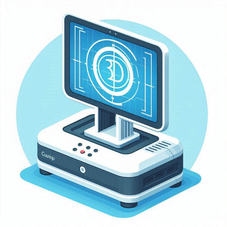 Isometric 3d vector illustration of a computer monitor with a bitcoin symbol on the screen.のイラスト素材