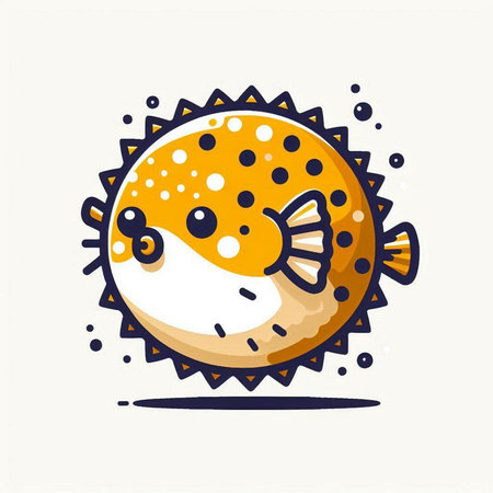 Puffer fish icon. Vector illustration in flat style. Isolated on white background.のイラスト素材