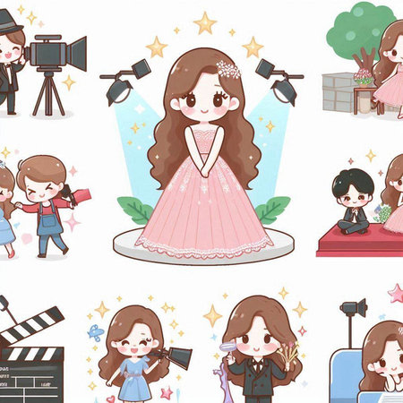 Seamless pattern with a cute cartoon girl in a princess dressのイラスト素材