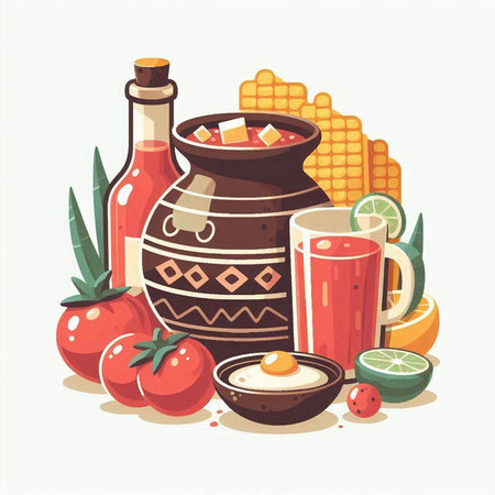 Mexican cuisine vector illustration. Traditional mexican food and drinkのイラスト素材