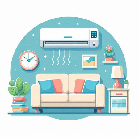 Air conditioner in living room. Flat style vector illustration on white background.のイラスト素材