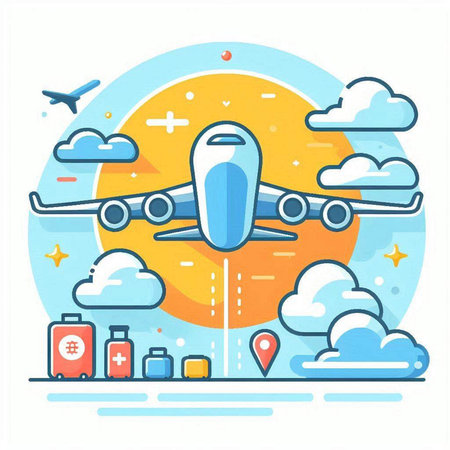 Airplane. Vector illustration in flat linear style. Design element for banner, poster, flyer, brochure.のイラスト素材