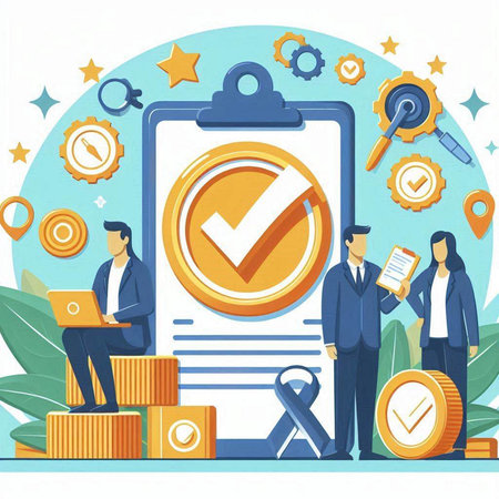 Quality control concept. Flat vector illustration of quality control concept. Quality assurance and assurance.のイラスト素材